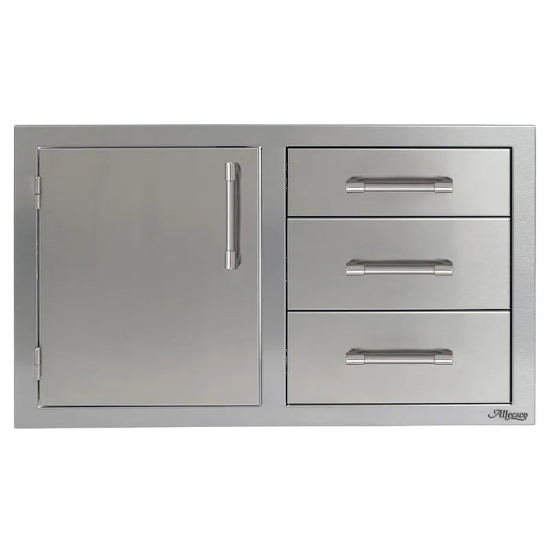 Alfresco 32-Inch Stainless Steel Right or Left -Hinged Soft-Close Door & Triple Drawer Combo