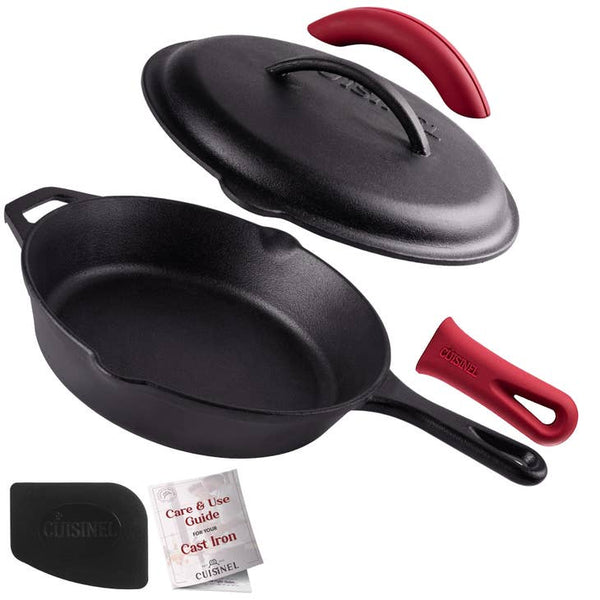 Cuisinel Pre-Seasoned Cast Iron Skillet with Cast Iron Lid 10in