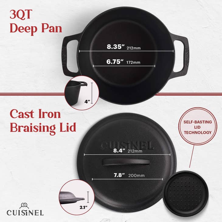Cuisinel Cast Iron 3 Quart Dutch Oven Pot + Lid